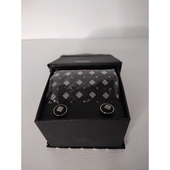 Mario Masotti Set Tie, cufflinks Black and White - Picture 1 of 3